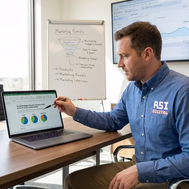 Performance marketer allocating budget across paid search and social campaigns