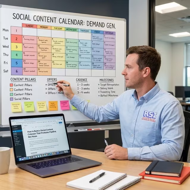 Content strategist planning a social media calendar with campaign milestones